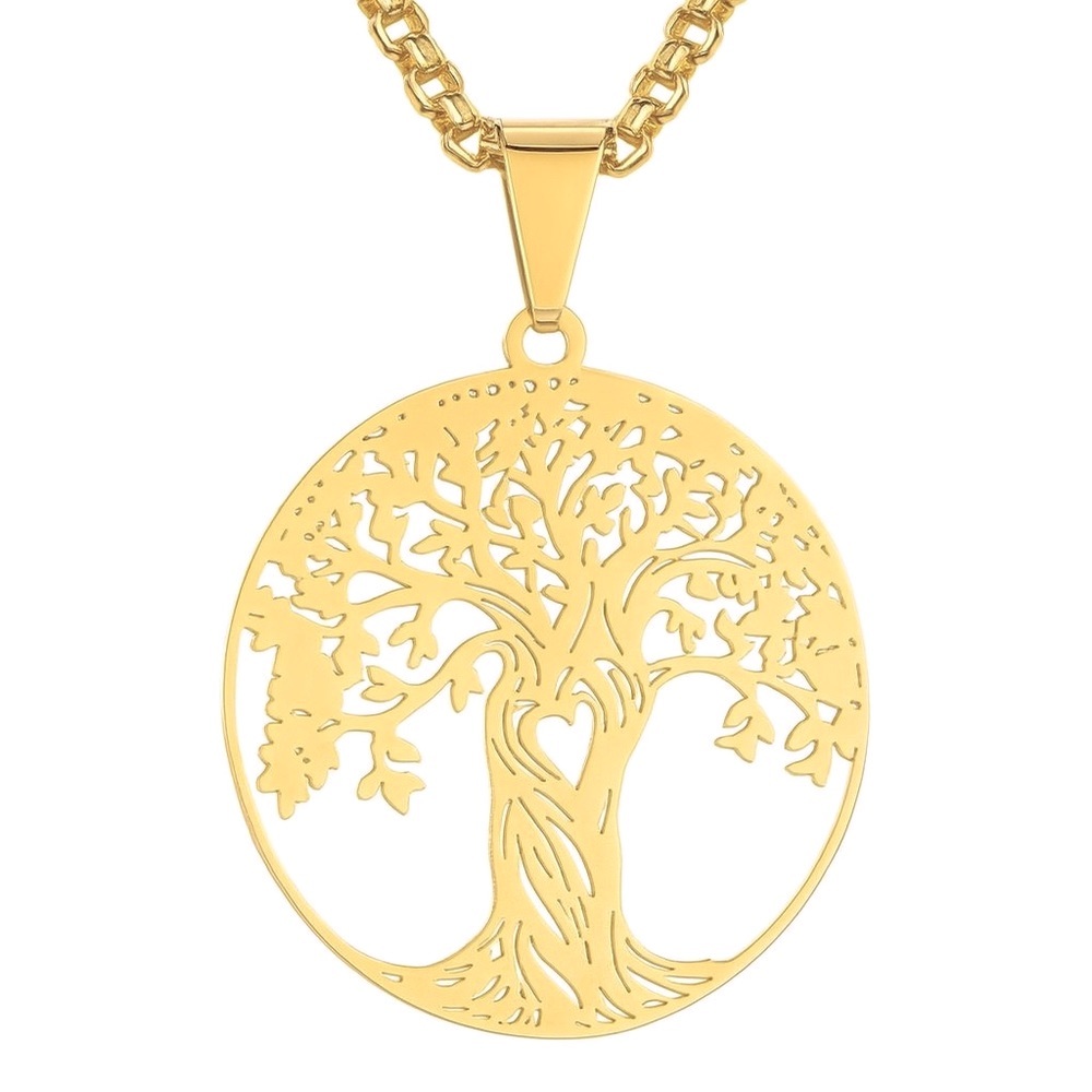 Gold Tree of Life Necklace Stainless Steel Cable Chain 24”